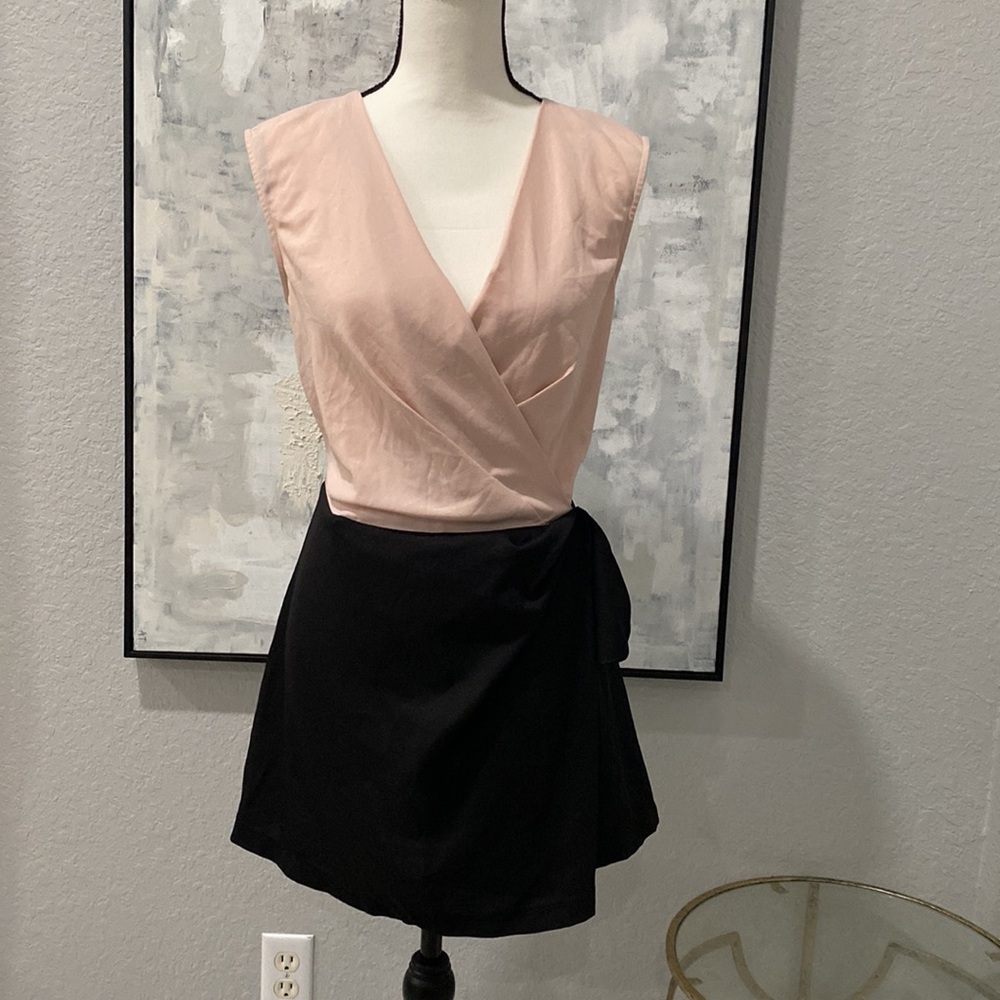 Blush and black Color block deep V Romper